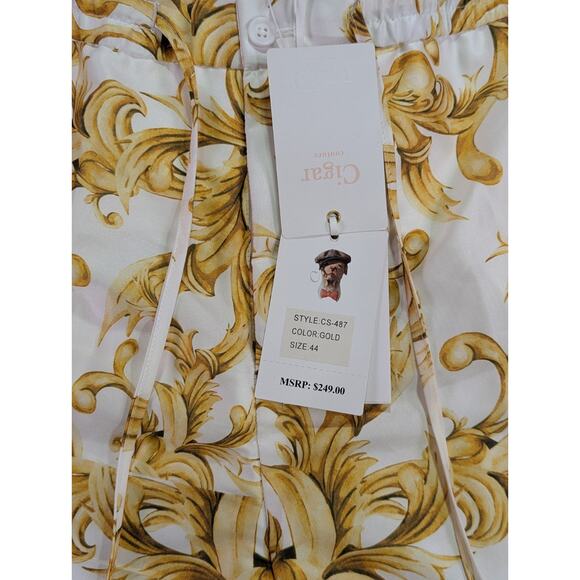 Gold 44W Baroque Style Print Elastic,Button, & Zip Shorts by Cigar Couture - Picture 4 of 11